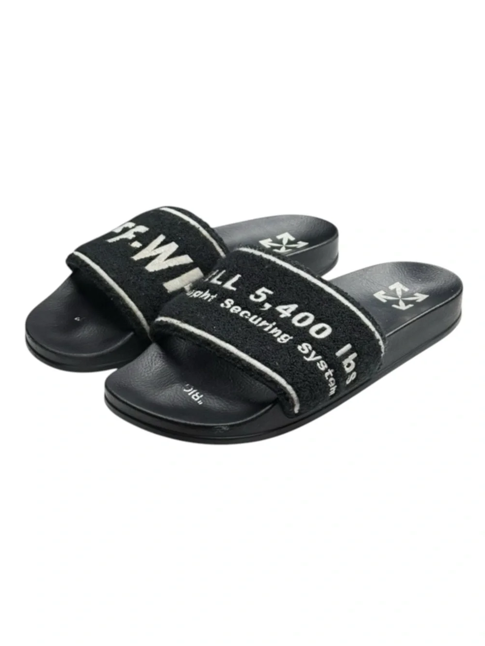 Off-White ➜ Logo Embroidered Terry Slides ➜ Black ➜ 44  10.5D 11D Virgil Abloh